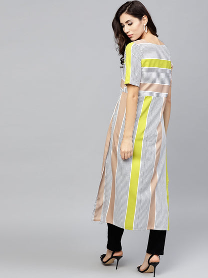 Striped Calf Lenth Dress With Round Neck And Half Sleeves | LASVINI - Redefining Indian Fashion with Elegance