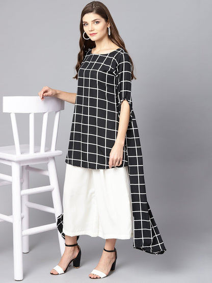 Black Checked Kurta Set With White Cullotes | LASVINI - Redefining Indian Fashion with Elegance