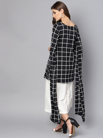Black Checked Kurta Set With White Cullotes | LASVINI - Redefining Indian Fashion with Elegance