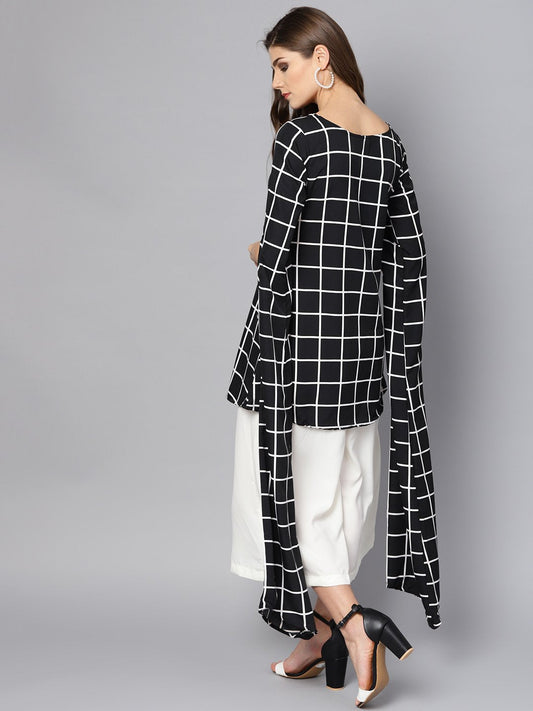 Black Checked Kurta Set With White Cullotes | LASVINI - Redefining Indian Fashion with Elegance