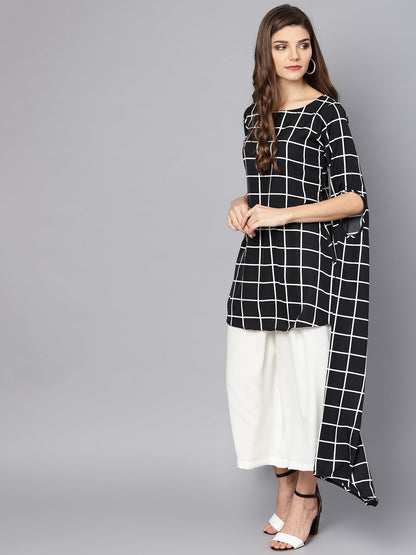 Black Checked Kurta Set With White Cullotes | LASVINI - Redefining Indian Fashion with Elegance