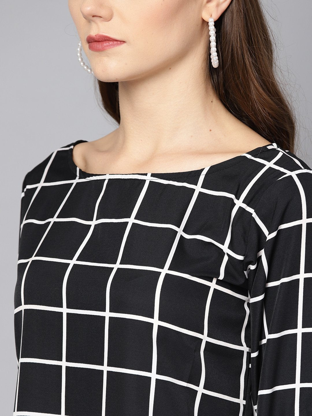 Black Checked Kurta Set With White Cullotes | LASVINI - Redefining Indian Fashion with Elegance