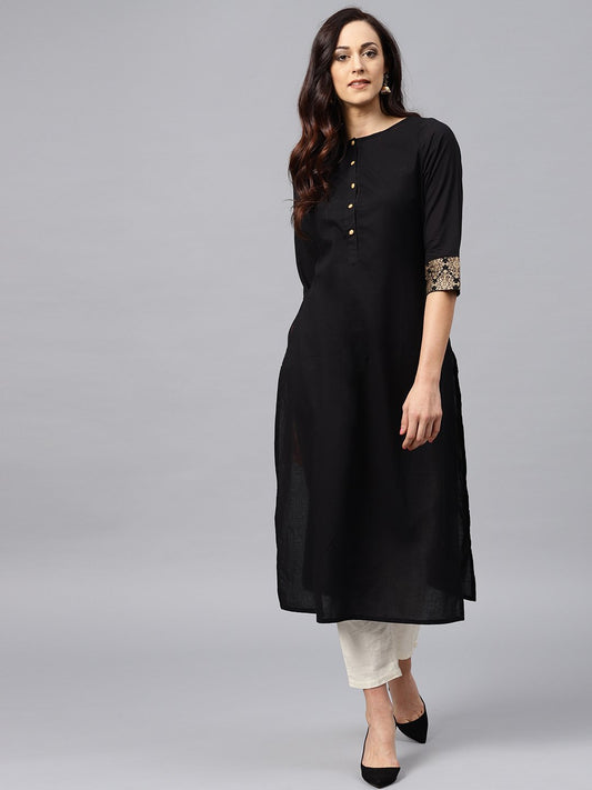 Black Kurta With Golden Short Detachable Jacket | LASVINI - Redefining Indian Fashion with Elegance