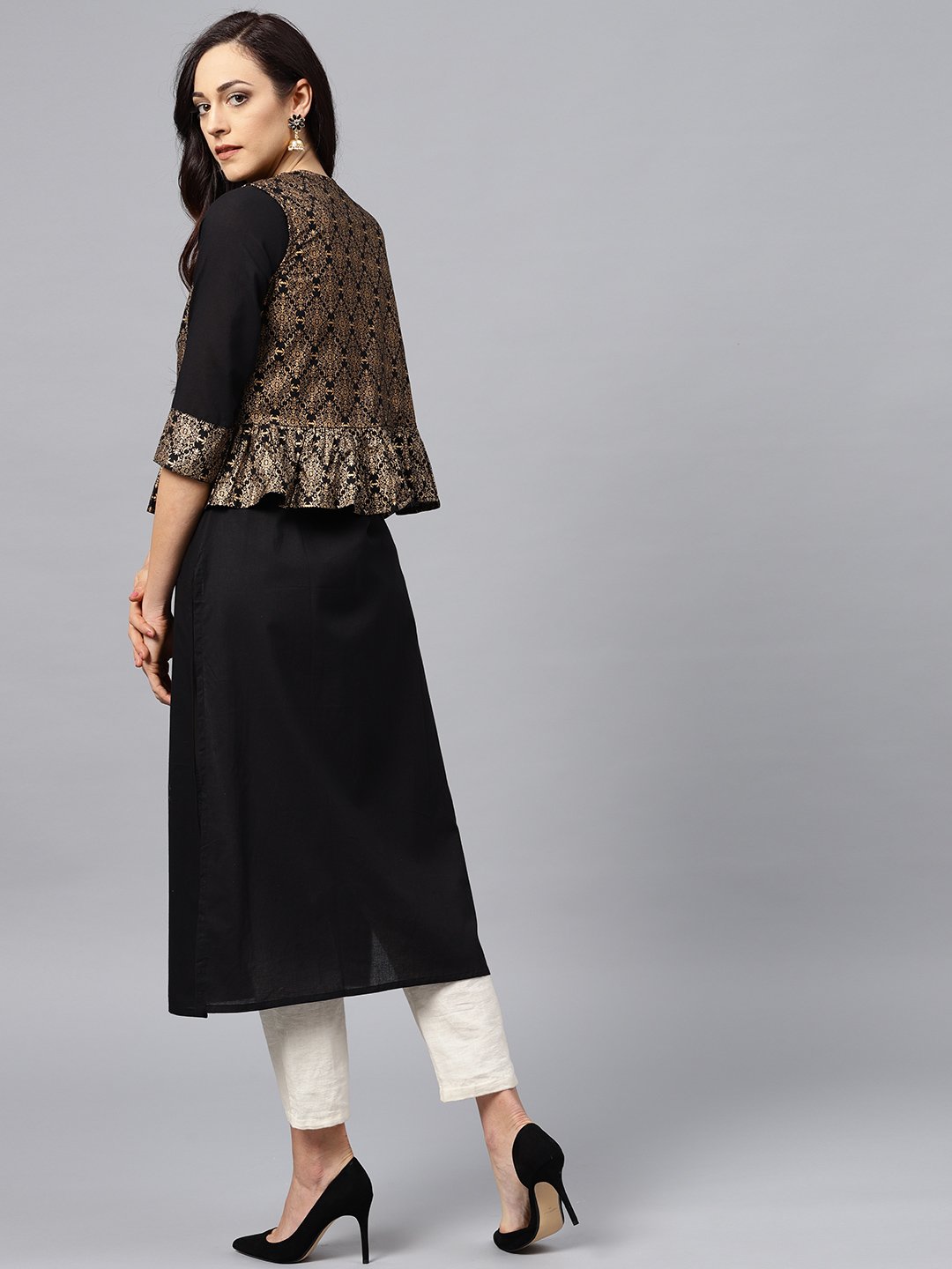 Black Kurta With Golden Short Detachable Jacket | LASVINI - Redefining Indian Fashion with Elegance