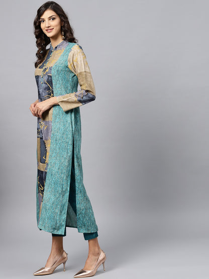 Multi Colored Front Placket Kurta With Mandarin Collar And Full Sleeves | LASVINI - Redefining Indian Fashion with Elegance