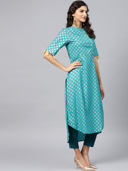 Sky Blue Half Sleeve Cotton Kurta With Tussle Work | LASVINI - Redefining Indian Fashion with Elegance