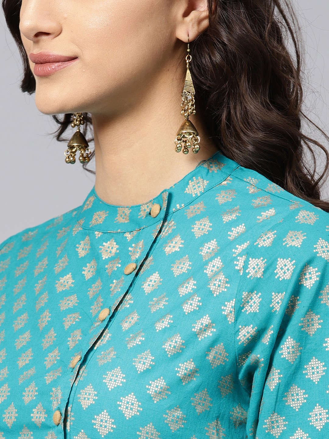 Sky Blue Half Sleeve Cotton Kurta With Tussle Work | LASVINI - Redefining Indian Fashion with Elegance