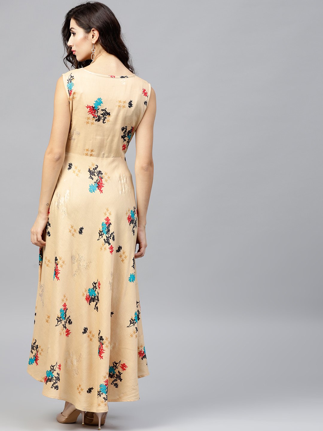 Sleeveless Pale Yellow Maxi Dress  With Round Neck | LASVINI - Redefining Indian Fashion with Elegance