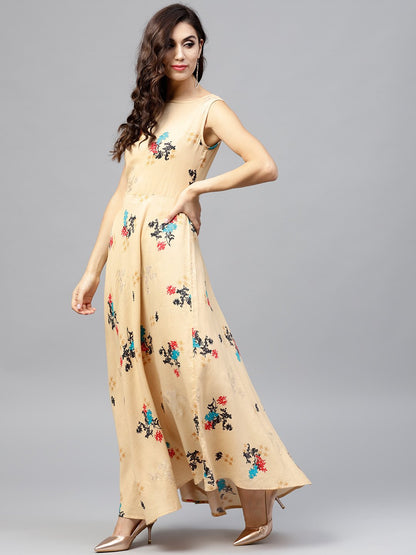 Sleeveless Pale Yellow Maxi Dress  With Round Neck | LASVINI - Redefining Indian Fashion with Elegance