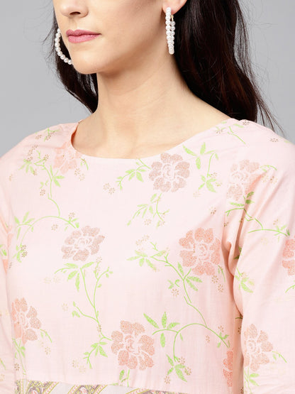 Multi Colored Maxi Dress With Round Neck And 3/4 Sleeves | LASVINI - Redefining Indian Fashion with Elegance