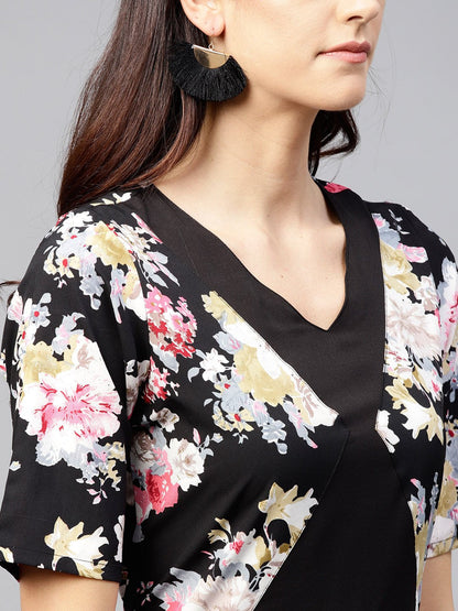 Black Maxi Dress With Round Neck And 3/4 Sleeves | LASVINI - Redefining Indian Fashion with Elegance