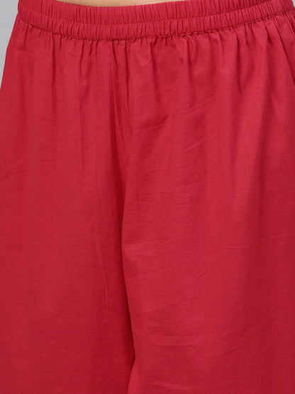 Multi Colored Short Sleeve Rayon Kurta Set With Red Palazzo | LASVINI - Redefining Indian Fashion with Elegance