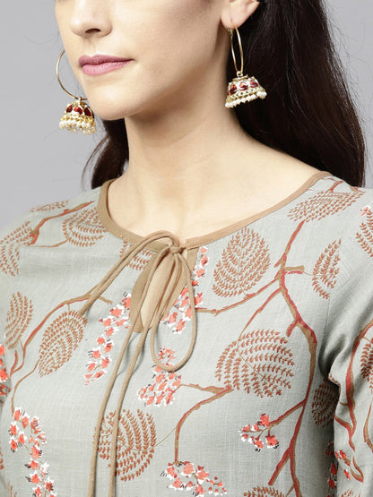 Multi Colored 3/4Th Sleeve Cotton Anarkali Kurta With Solid Ankle Length Palazzo | LASVINI - Redefining Indian Fashion with Elegance