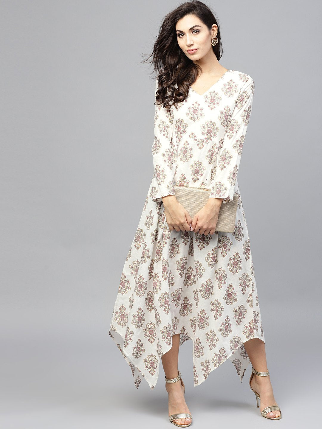 Multi Printed Maxi Dress With Round Neck And Full Sleeves | LASVINI - Redefining Indian Fashion with Elegance