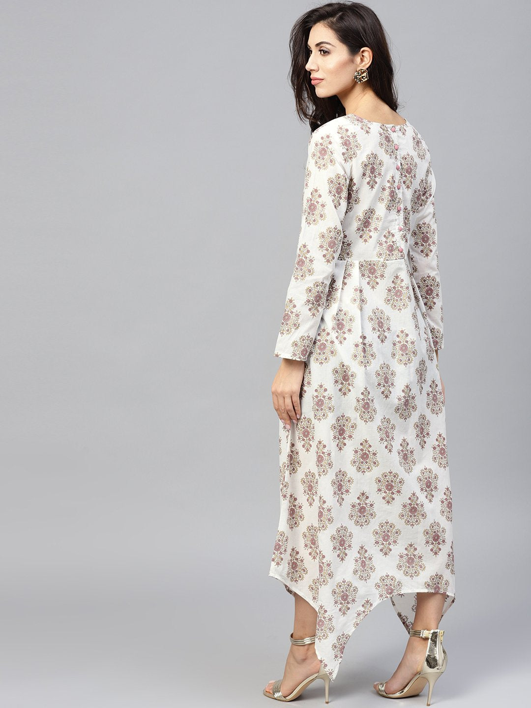 Multi Printed Maxi Dress With Round Neck And Full Sleeves | LASVINI - Redefining Indian Fashion with Elegance