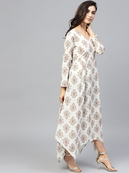 Multi Printed Maxi Dress With Round Neck And Full Sleeves | LASVINI - Redefining Indian Fashion with Elegance