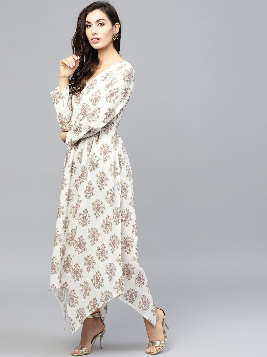 Multi Printed Maxi Dress With Round Neck And Full Sleeves | LASVINI - Redefining Indian Fashion with Elegance
