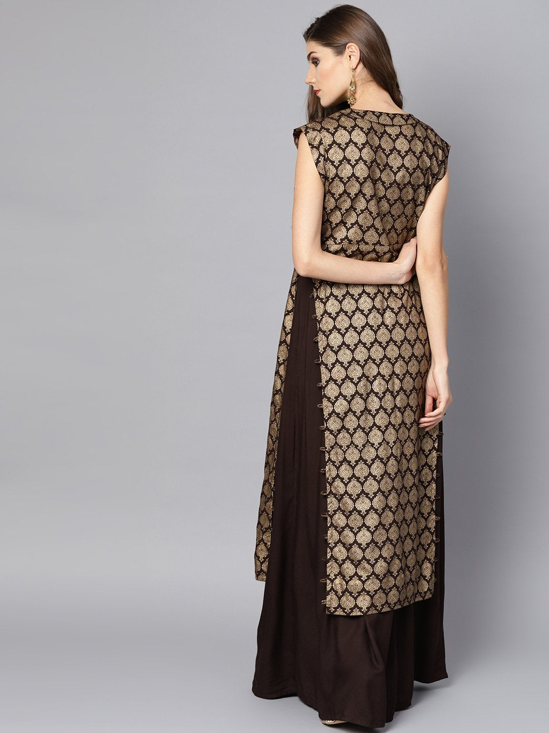 Black And Gold Printed Kurta Set With Ankle Length Skirt | LASVINI - Redefining Indian Fashion with Elegance