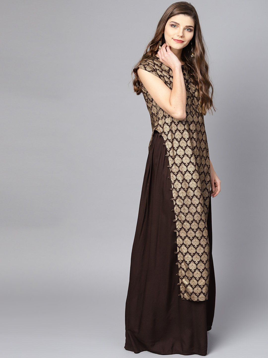 Black And Gold Printed Kurta Set With Ankle Length Skirt | LASVINI - Redefining Indian Fashion with Elegance