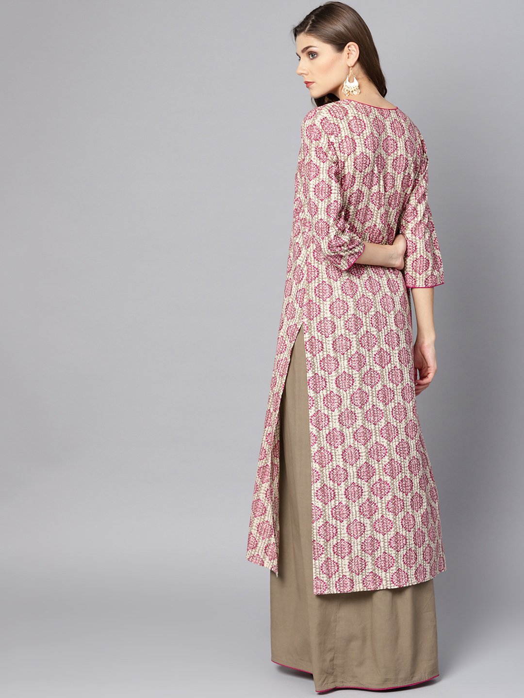 Light Grey Printed Kurta Set With Ankle Length Skirt | LASVINI - Redefining Indian Fashion with Elegance