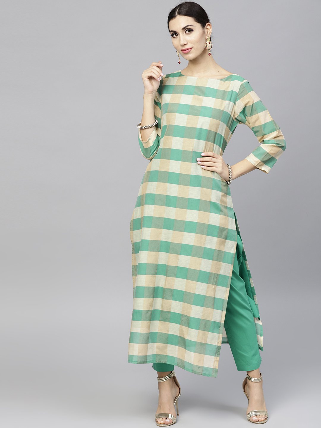 Multi Colored Checked Kurta Set With Straight Pant | LASVINI - Redefining Indian Fashion with Elegance