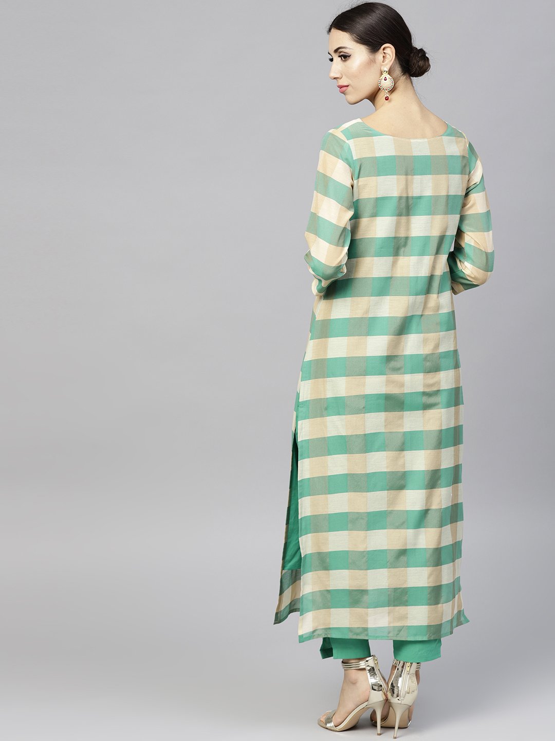 Multi Colored Checked Kurta Set With Straight Pant | LASVINI - Redefining Indian Fashion with Elegance