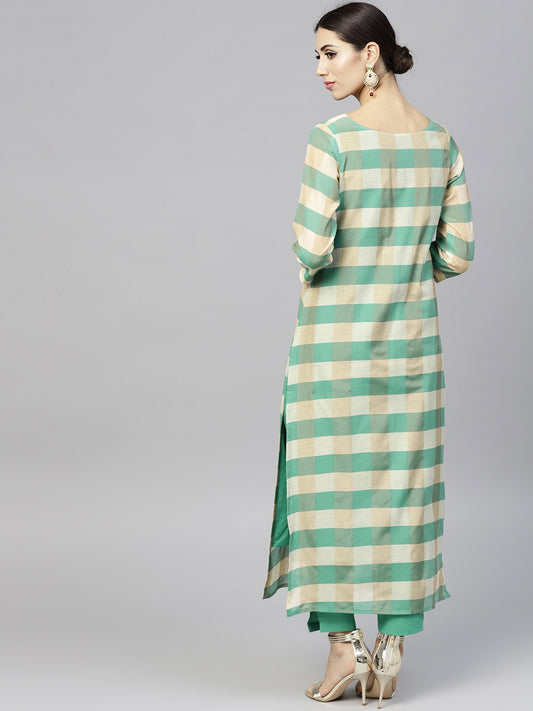Multi Colored Checked Kurta Set With Straight Pant | LASVINI - Redefining Indian Fashion with Elegance