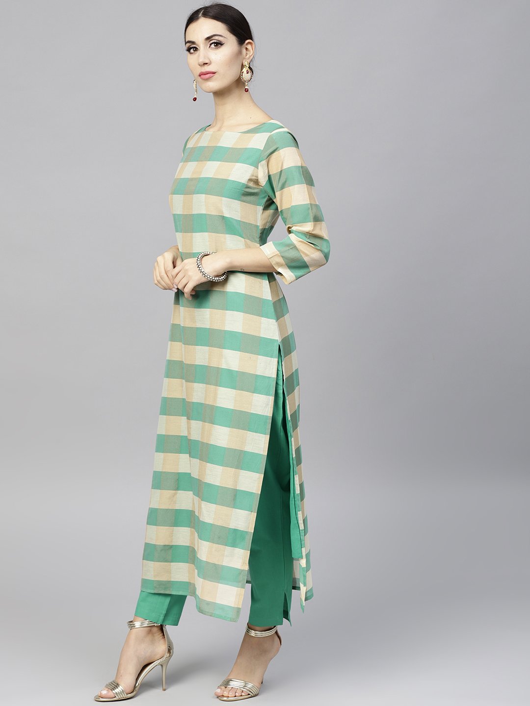 Multi Colored Checked Kurta Set With Straight Pant | LASVINI - Redefining Indian Fashion with Elegance