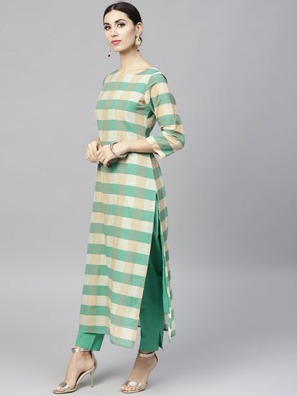 Multi Colored Checked Kurta Set With Straight Pant | LASVINI - Redefining Indian Fashion with Elegance