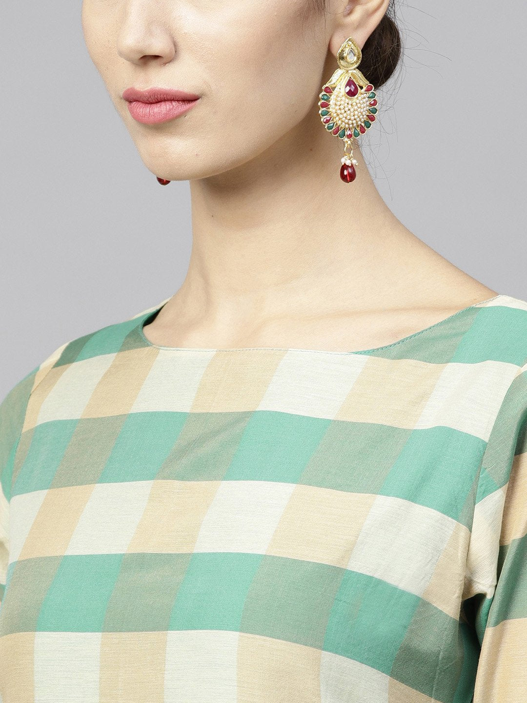 Multi Colored Checked Kurta Set With Straight Pant | LASVINI - Redefining Indian Fashion with Elegance