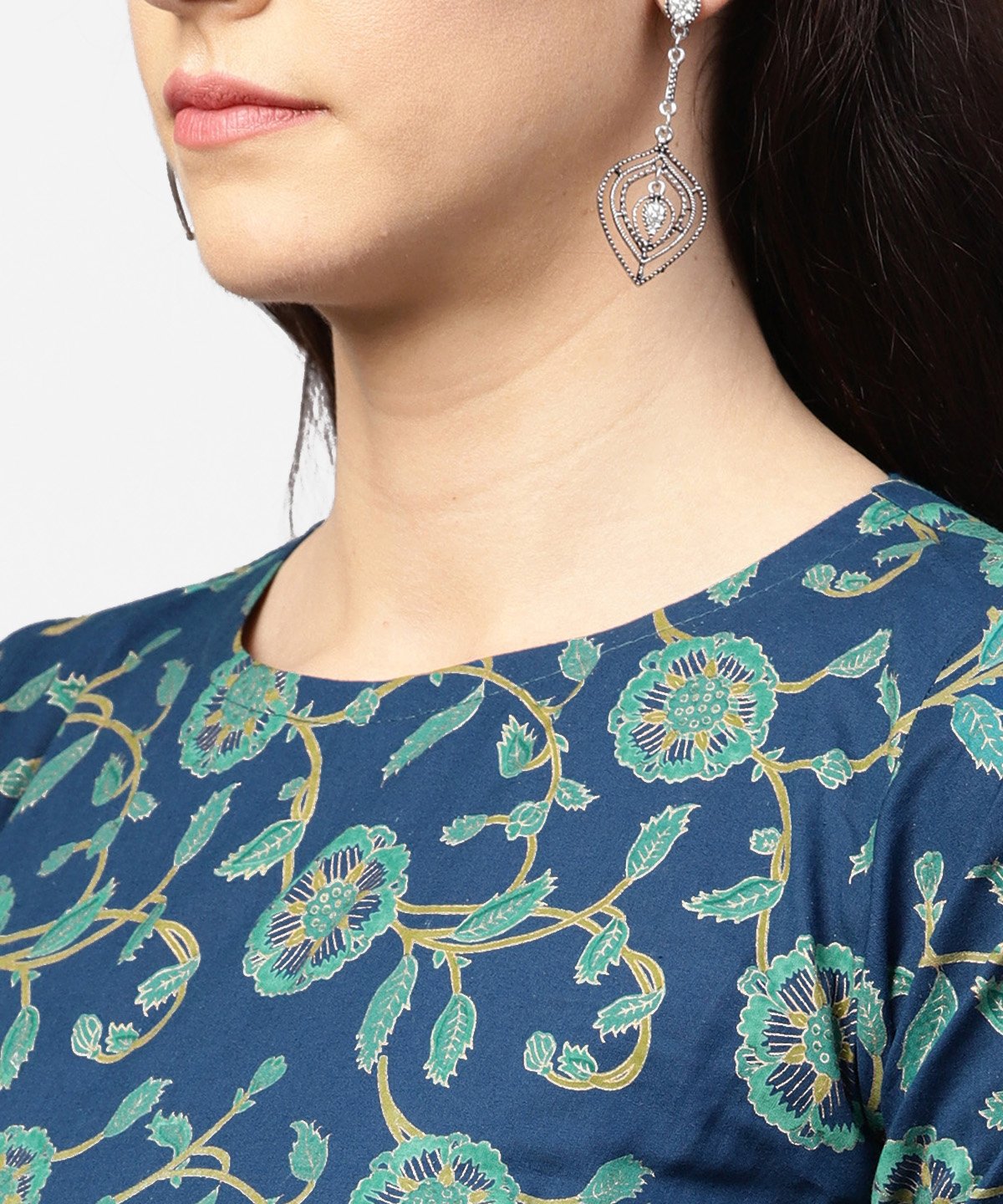 Blue Printed 3/4Th Sleeve Cotton Low High Kurta With Blue Printed Dhoti | LASVINI - Redefining Indian Fashion with Elegance