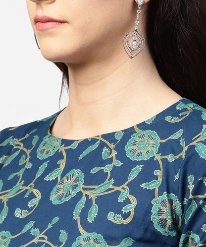 Blue Printed 3/4Th Sleeve Cotton Low High Kurta With Blue Printed Dhoti | LASVINI - Redefining Indian Fashion with Elegance