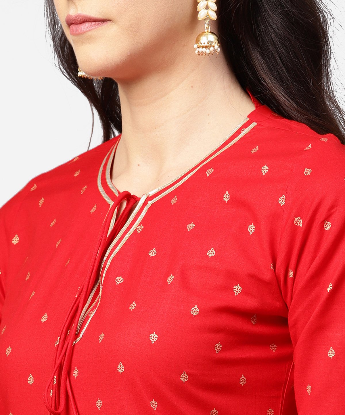 Red 3/4Th Sleeve Dot Printed Cotton Kurta With Beige Pallazo | LASVINI - Redefining Indian Fashion with Elegance