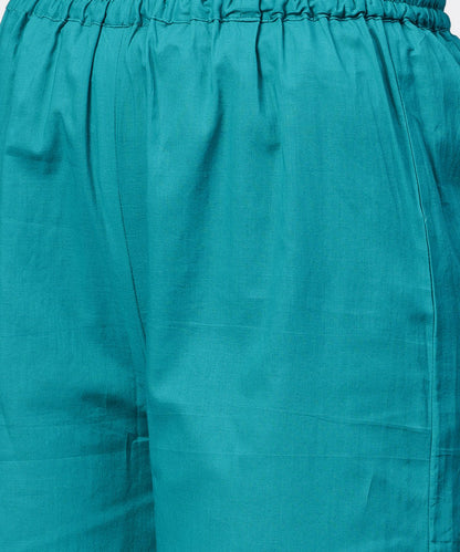 Blue 3/4Th Sleeve Cotton Printed Assymetric Kurta With Ankle Length Pallazo | LASVINI - Redefining Indian Fashion with Elegance