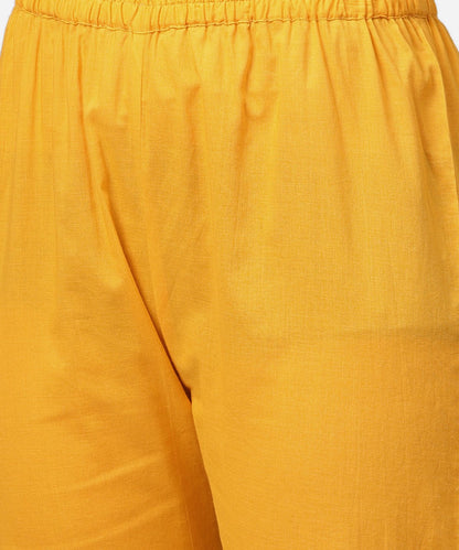 Yellow Printed Half Slevee Cotton A-Line Kurta With Dori Work With Ankle Length Pant | LASVINI - Redefining Indian Fashion with Elegance