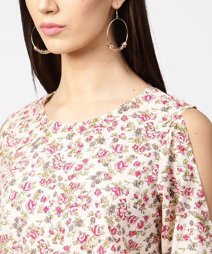 Off White Full Sleeve Cold Shoulder Cotton Tops | LASVINI - Redefining Indian Fashion with Elegance