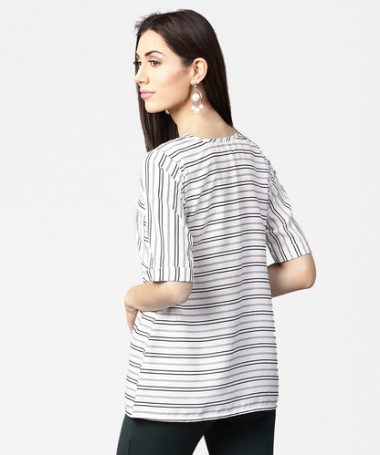 Off White Striped Half Sleeve Crepe Top | LASVINI - Redefining Indian Fashion with Elegance