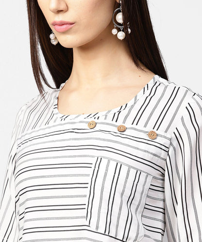 Off White Striped Half Sleeve Crepe Top | LASVINI - Redefining Indian Fashion with Elegance