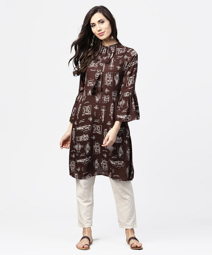 Dark Coffee Printed Half Sleeve Cotton Kurta | LASVINI - Redefining Indian Fashion with Elegance
