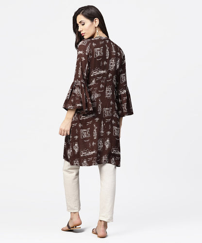 Dark Coffee Printed Half Sleeve Cotton Kurta | LASVINI - Redefining Indian Fashion with Elegance