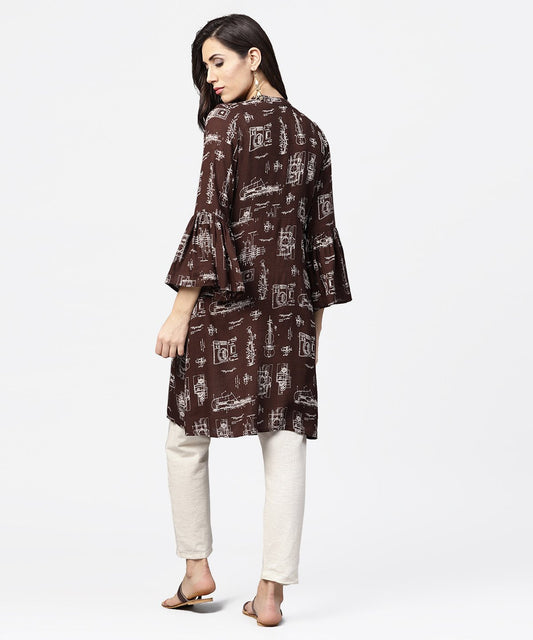 Dark Coffee Printed Half Sleeve Cotton Kurta | LASVINI - Redefining Indian Fashion with Elegance