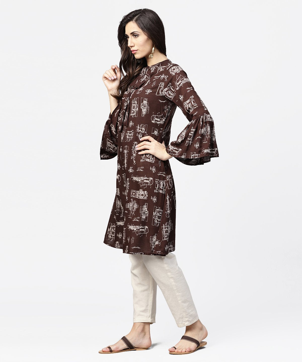 Dark Coffee Printed Half Sleeve Cotton Kurta | LASVINI - Redefining Indian Fashion with Elegance