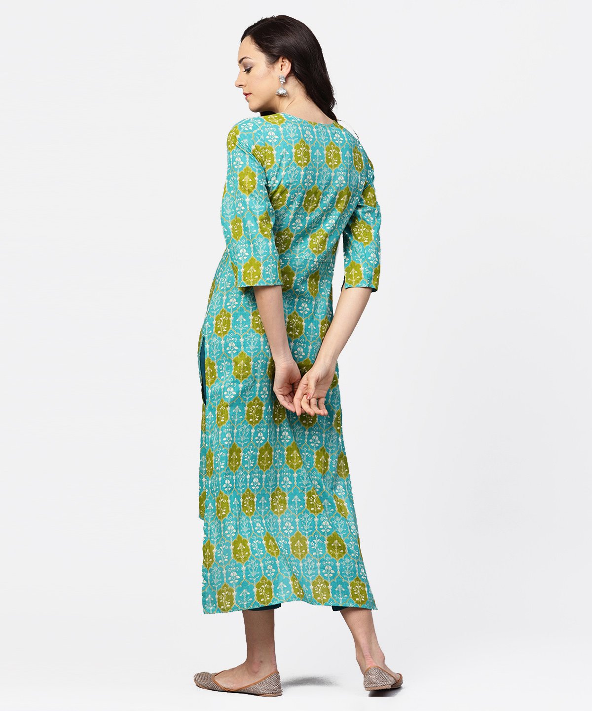 Blue Printed 3/4Th Sleeve Cotton Kurta | LASVINI - Redefining Indian Fashion with Elegance