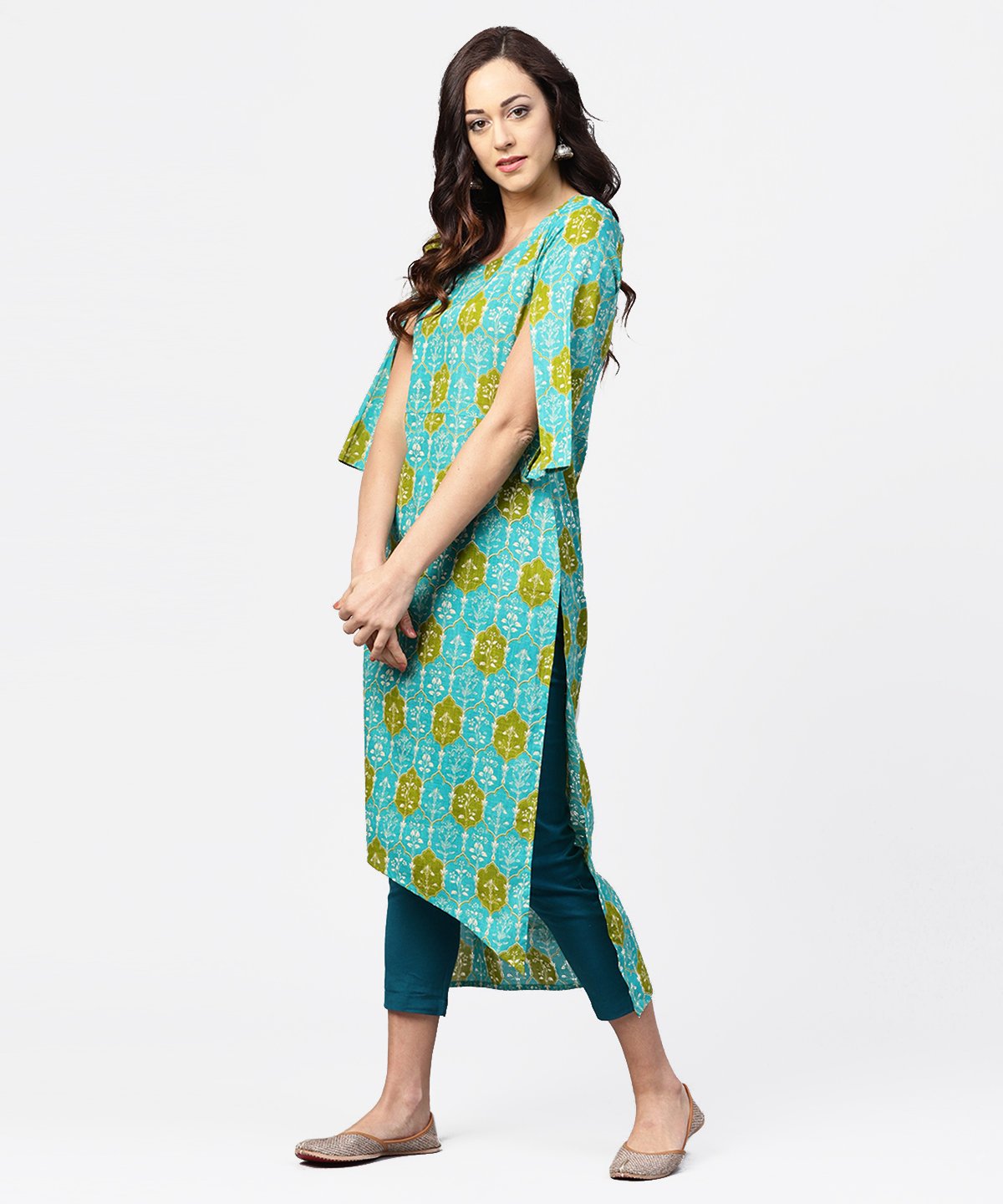 Blue Printed 3/4Th Sleeve Cotton Kurta | LASVINI - Redefining Indian Fashion with Elegance