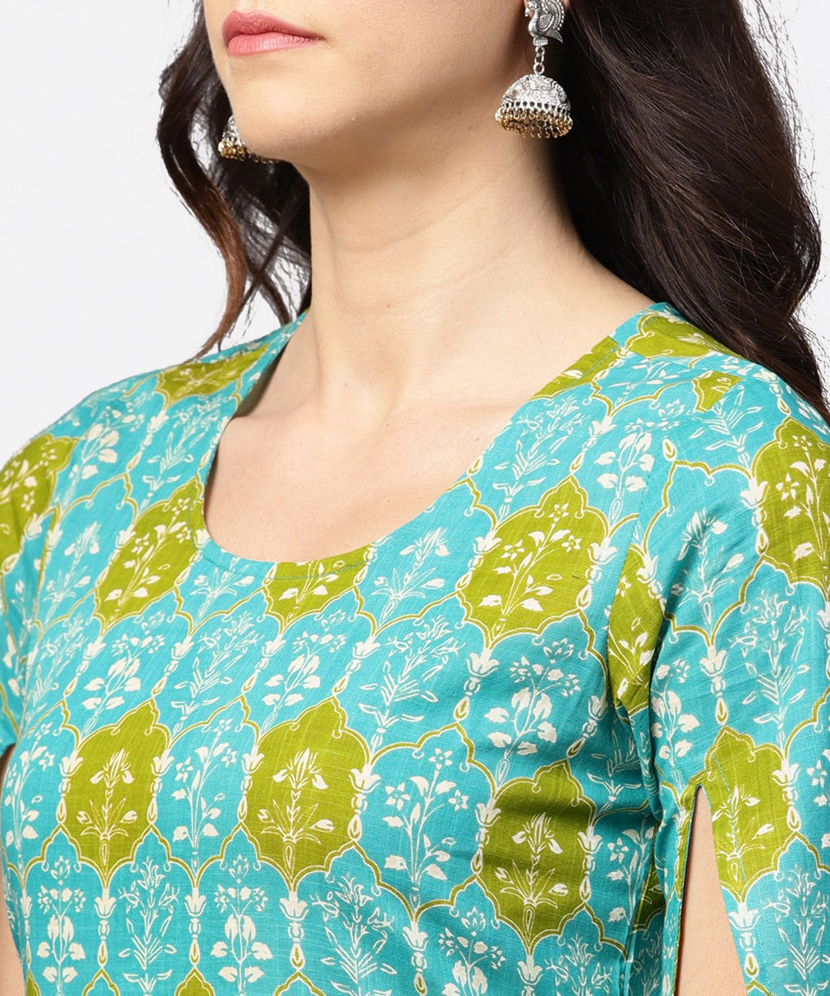 Blue Printed 3/4Th Sleeve Cotton Kurta | LASVINI - Redefining Indian Fashion with Elegance