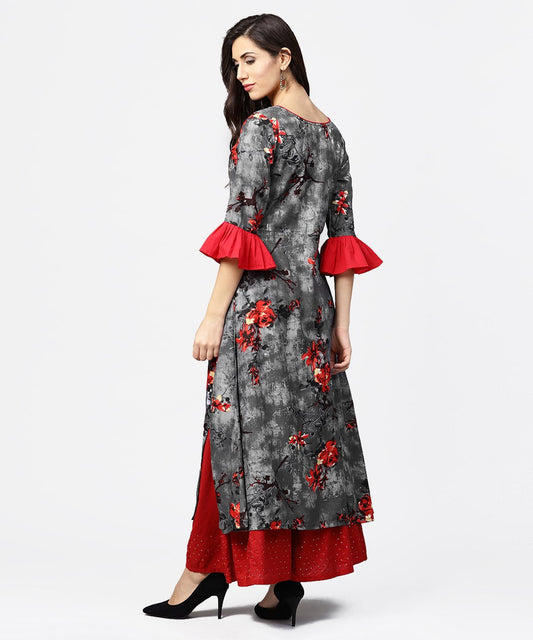 Dark Grey 3/4Th Sleeve Cotton Straight Kurta | LASVINI - Redefining Indian Fashion with Elegance