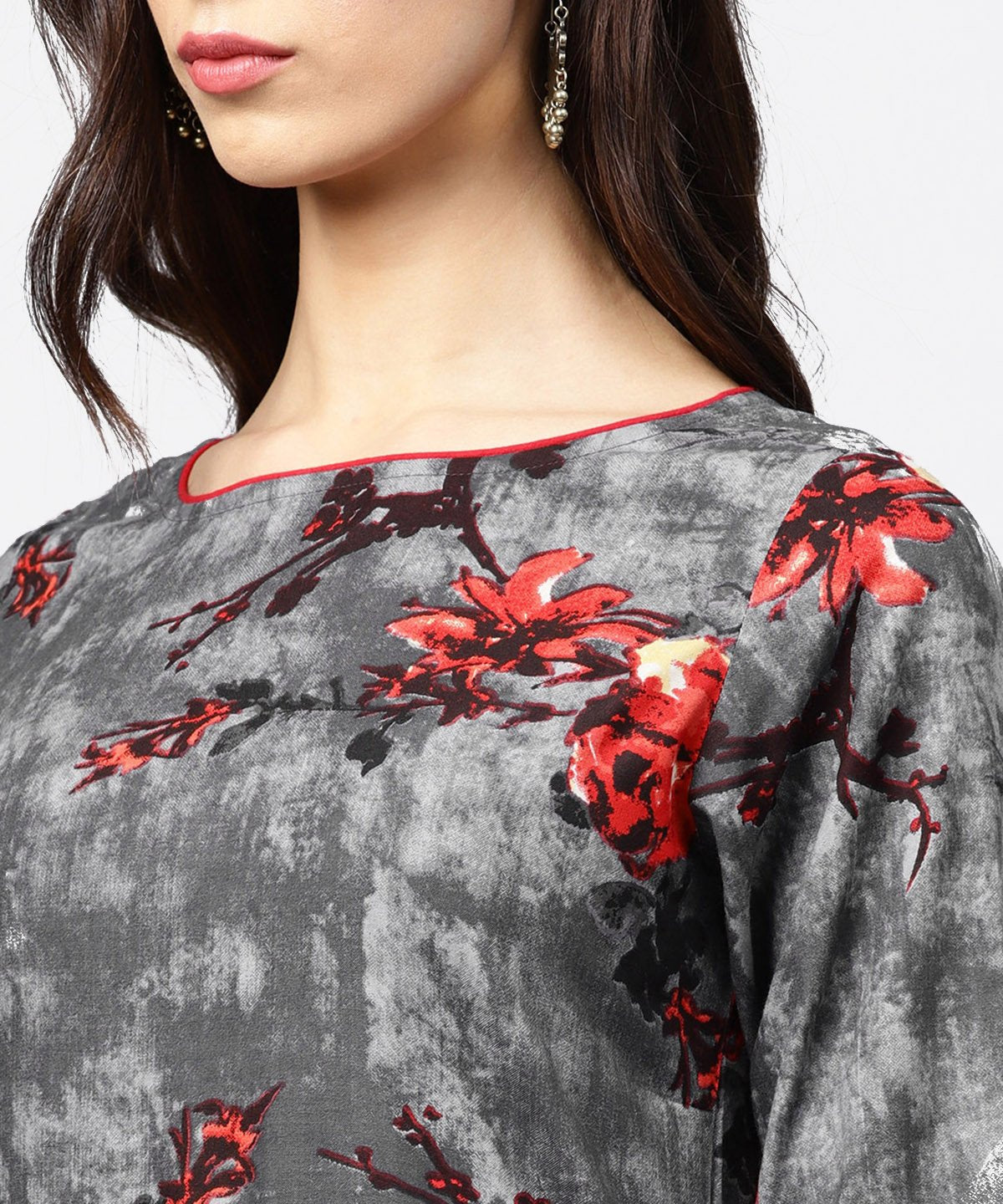 Dark Grey 3/4Th Sleeve Cotton Straight Kurta | LASVINI - Redefining Indian Fashion with Elegance