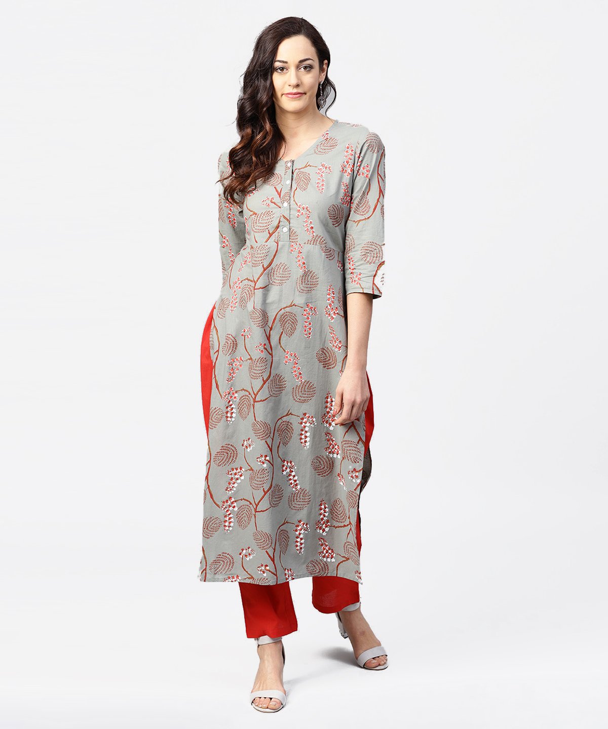 Green 3/4Th Sleeve Cotton Kurta | LASVINI - Redefining Indian Fashion with Elegance
