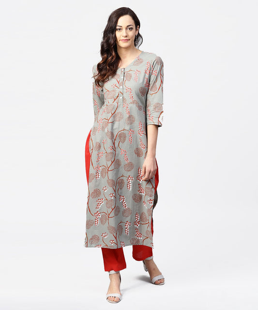 Green 3/4Th Sleeve Cotton Kurta | LASVINI - Redefining Indian Fashion with Elegance