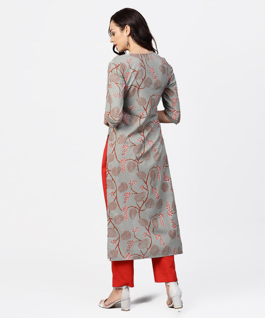 Green 3/4Th Sleeve Cotton Kurta | LASVINI - Redefining Indian Fashion with Elegance